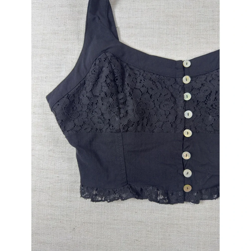 Intimately Free People Black Lace Button Front Crop Top Size L